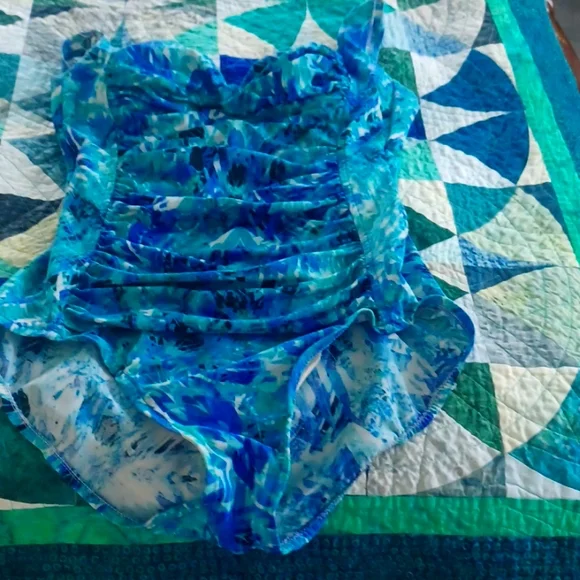 SLIMSHAPER Brand Blue Patterned Women's One Piece Swimsuit Sz12 - Picture 1 of 4